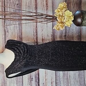VINTAGE NIGHT WAY BLACK GLITTER SLEEVELESS DRAPED NECK LONG EVENING DRESS
